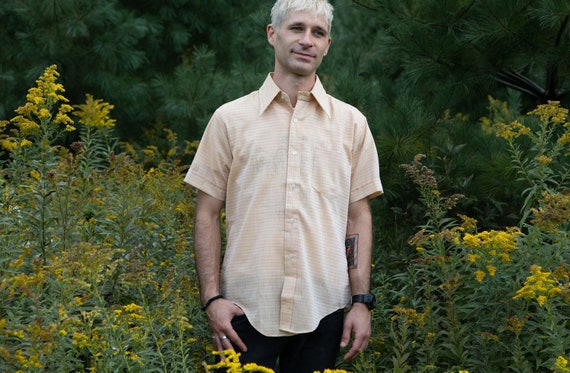 Mens Butter Yellow Shirt - Short Sleeve Button Do… - image 1