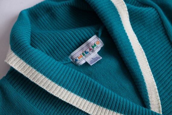 Teal Green Oversize Sweater - V Neck Fold Over Co… - image 4