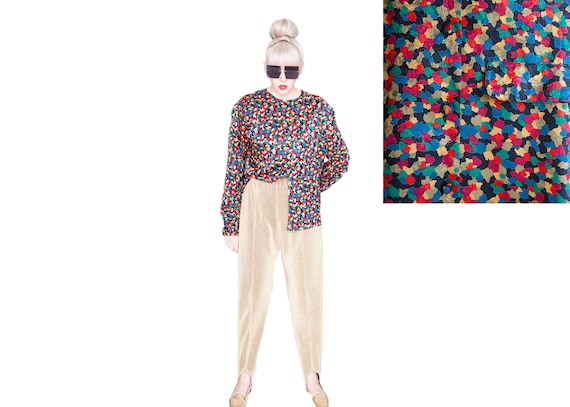 Confetti Blouse -Vibrant Multi Color Button Down … - image 1