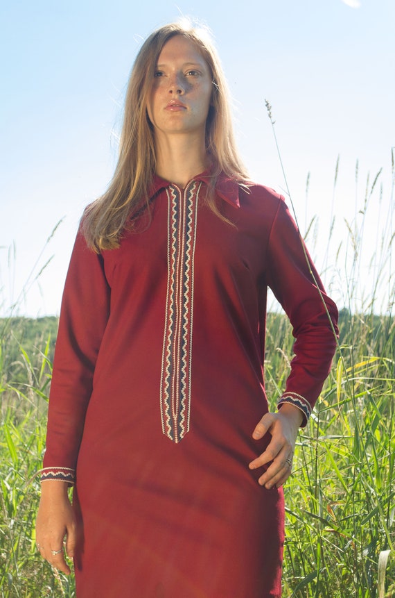 Maroon Mini Shirt Dress / Shift / Tunic - Long Sl… - image 5