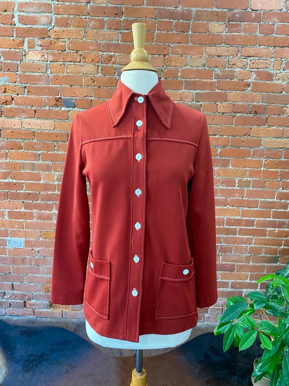 Vintage 70s Rust Red Button Down Shacket | NPC Fa… - image 1