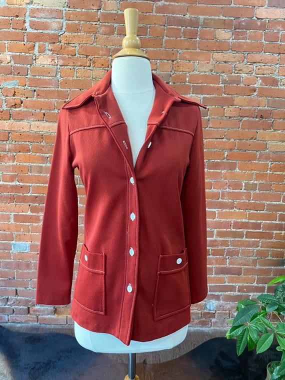 Vintage 70s Rust Red Button Down Shacket | NPC Fa… - image 4