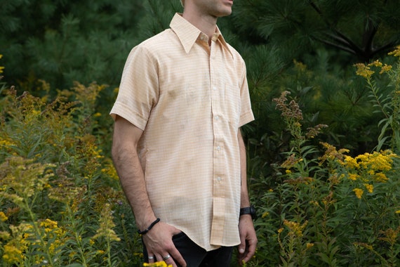 Mens Butter Yellow Shirt - Short Sleeve Button Do… - image 5
