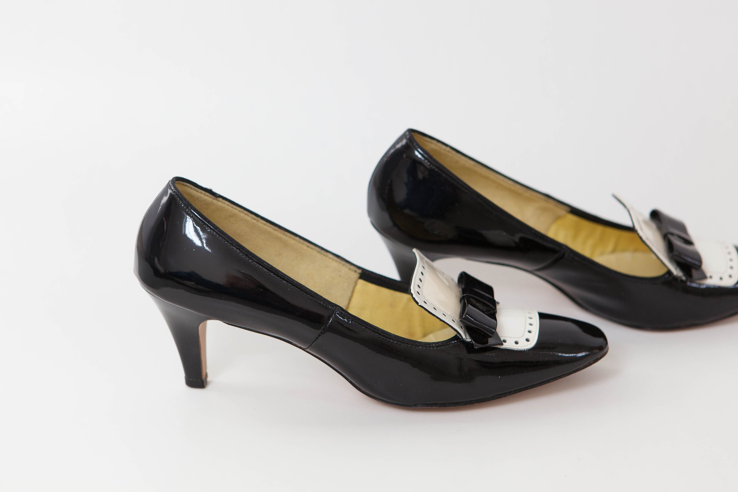 Black and White Tuxedo Pumps Saddle Shoe Heels Patent | Etsy