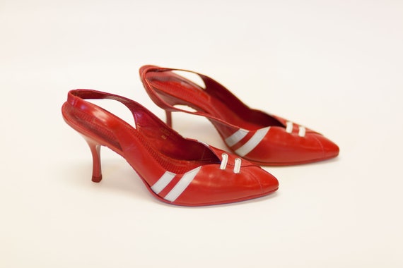 red leather slingbacks