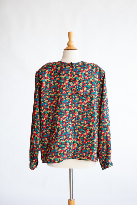 Confetti Blouse -Vibrant Multi Color Button Down … - image 3