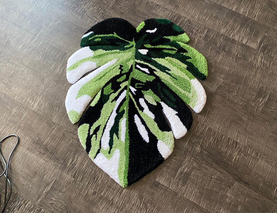 Monstera Leaf Rug for Bedroom, Handmade Monstera Leaf Shaped Rug, Green ...