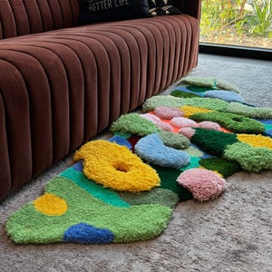 Custom Moss Rug for Bedroom Hand Tufted Moss Rug Colorful Irregular Rug for Living Room Tufted Moss Rug Handmade Fluffy Moss Rug for Home