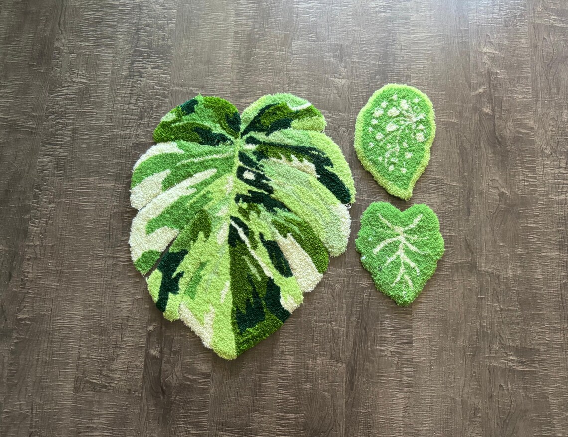 Monstera Leaf Rug Custom Leaf Shaped Rug Handmade Monstera Leaf Rug ...