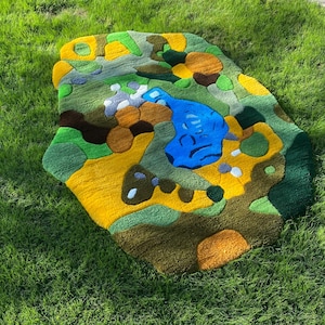 Abstract Moss Rug for Living Room, Hand Tufted Fluffy Rug, Green Moss Rug, Irregular Rug, Soft Handmade Rug, Durable Wool Rug