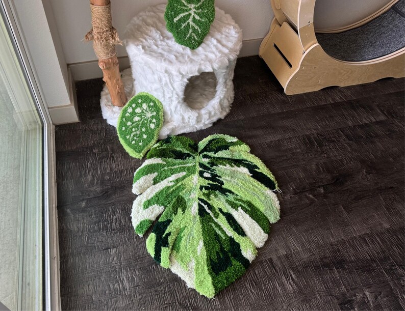 Monstera Leaf Rug Custom Leaf Shaped Rug Handmade Monstera Leaf Rug ...