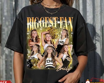 Custom Face Cheer Mom Shirt, Biggest Fan Personalized Photo Collage Tee