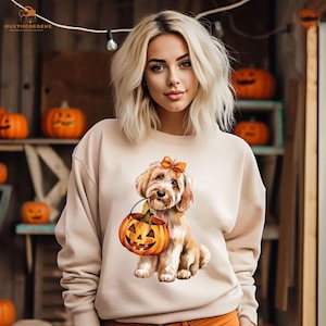 Halloween GoldenDoodle Sweatshirt, Cute Dog Lover Pumpkin, Trendy Halloween Design Clothing, Spooky Doodle Mom Gift