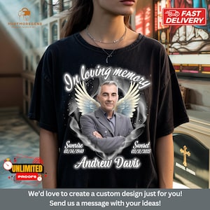 In Loving Memory of Dad Shirt, Customized Funeral Shirts, Memorial Gift Loss of Husband, Angel Wings Memorial Gift, Rest In Peace