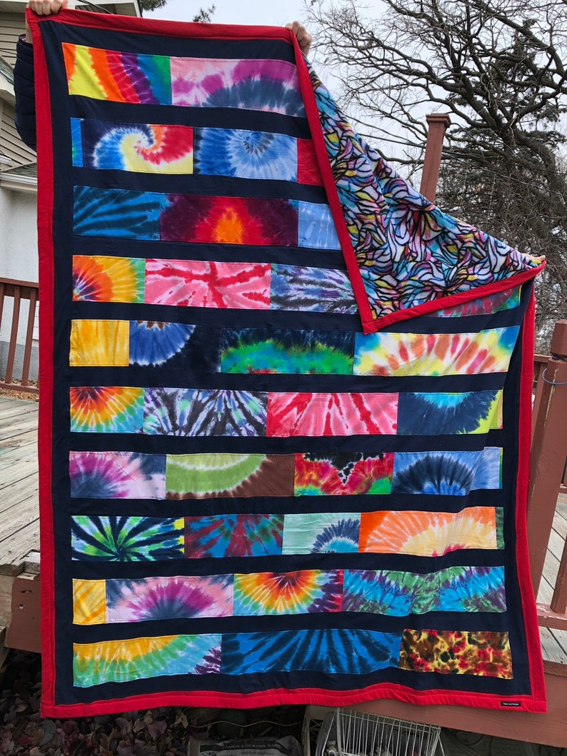 Tie dye tshirt upcycled blanket throw