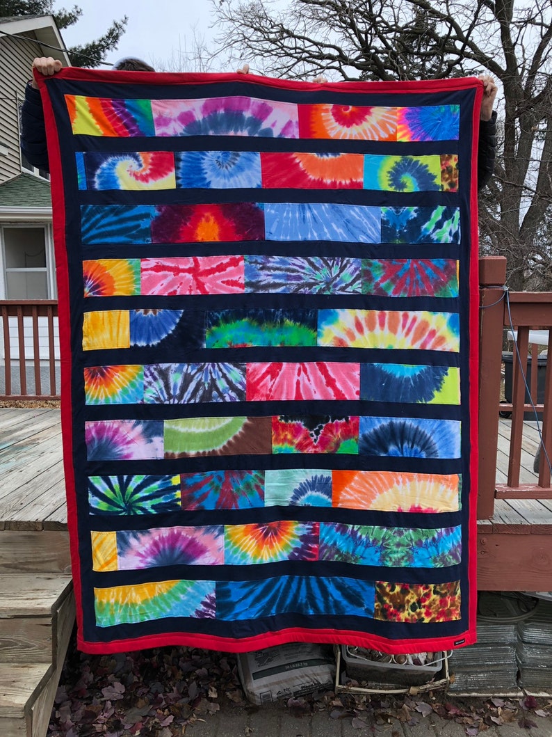 Tie dye tshirt upcycled blanket throw