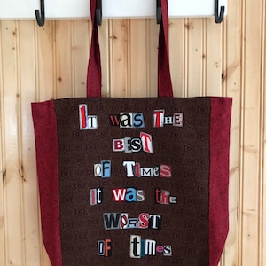 Dickens book quote ransom note market bag
