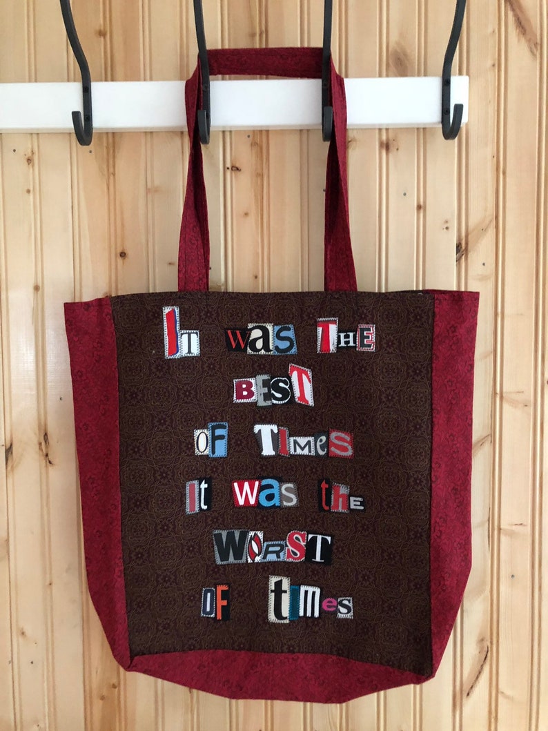 Dickens book quote ransom note market bag