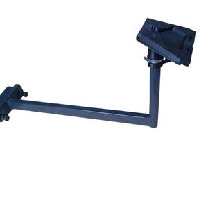 May include: A dark blue, adjustable mounting bracket with a black, textured platform. The bracket has a horizontal arm and a vertical support, connected by a swivel joint. The platform is angled upwards.