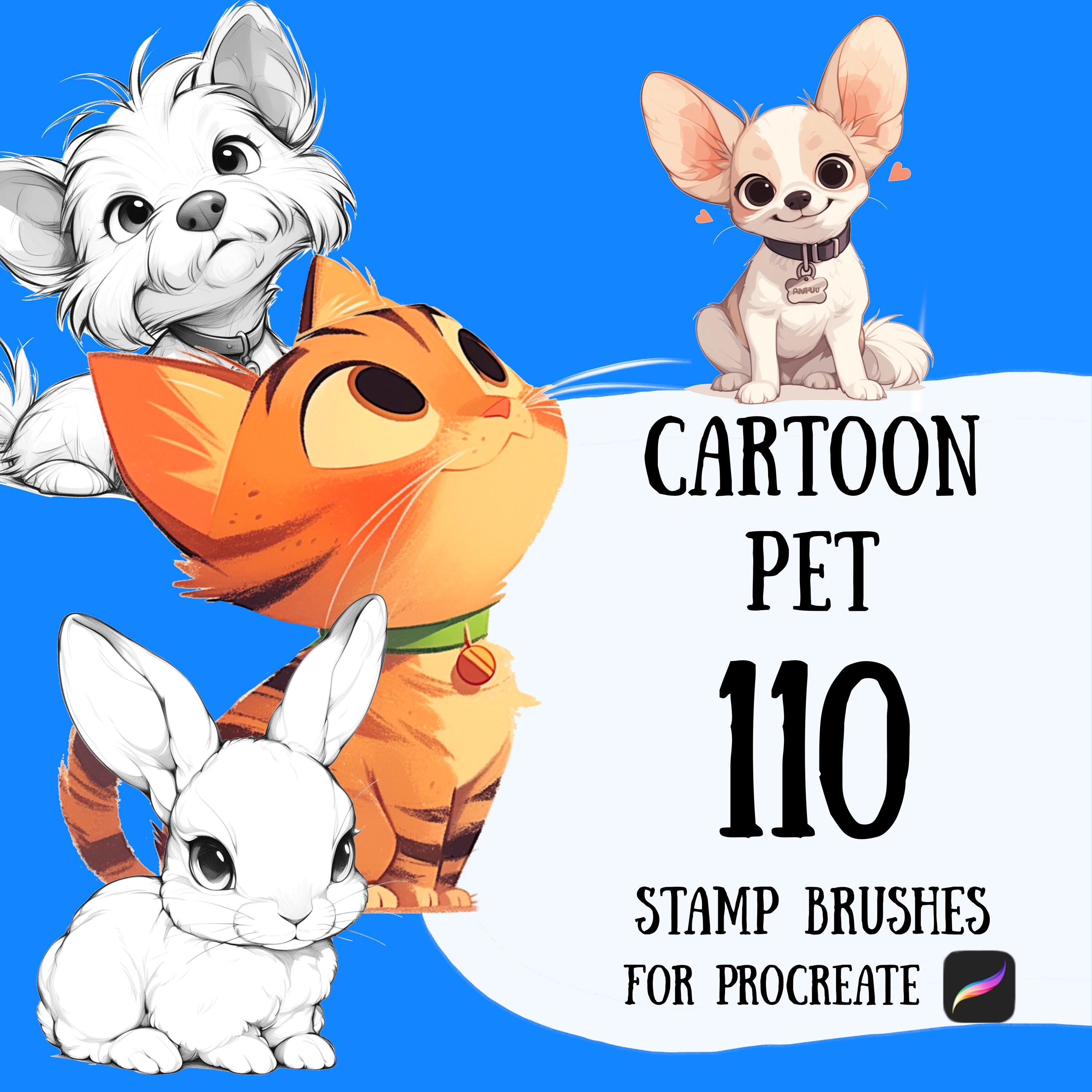 Cartoon Pet Stamp Brushes for Procreate – 110 Anime Animal Stamps - Image 1