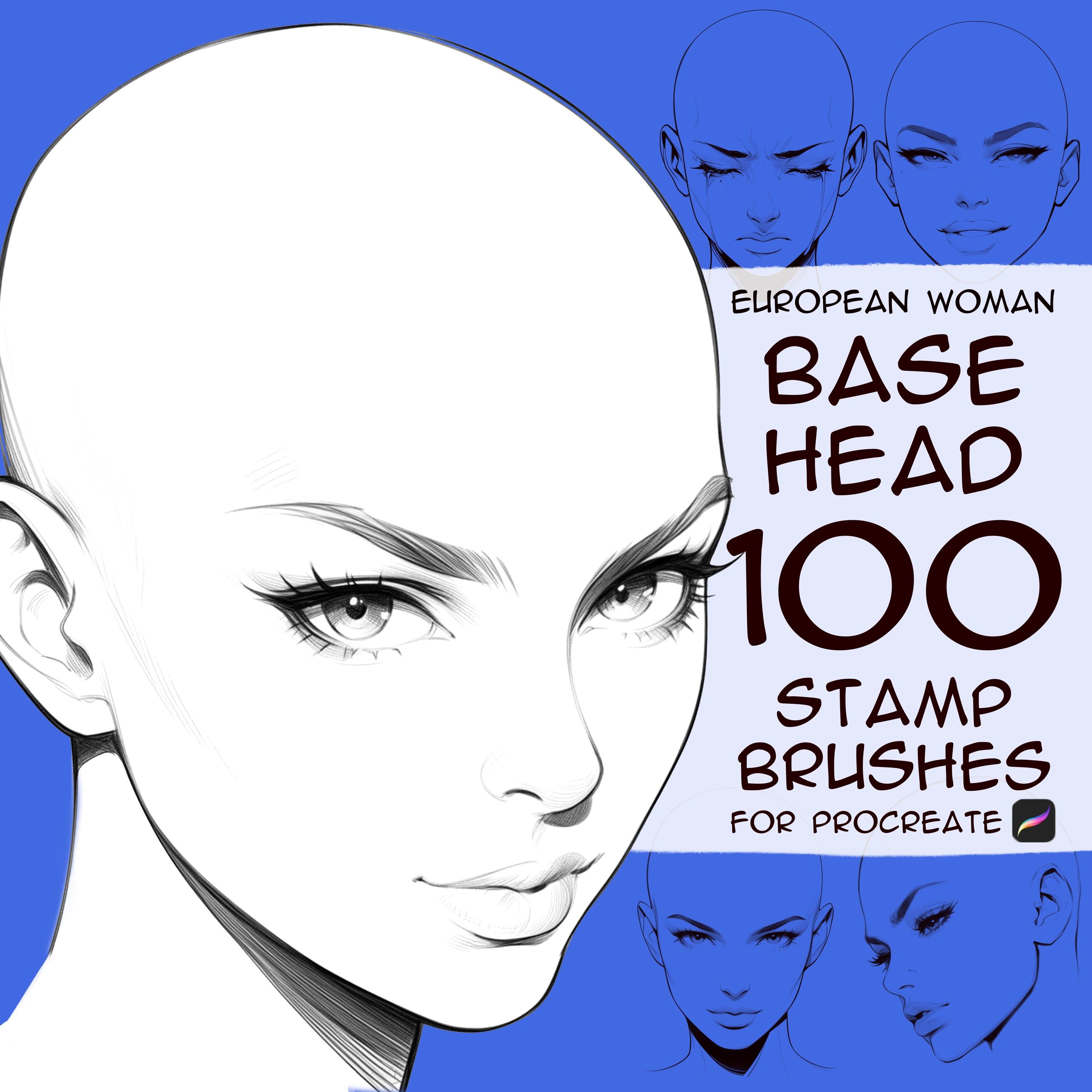 100 Women’s Base Head Stamp Brushes for Procreate – Portrait Drawing Brushset