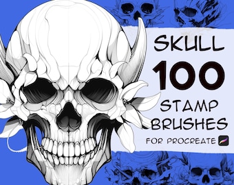 100 Skull Tattoo Stamp Brushes for Procreate (Digital Download)