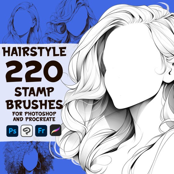 220 Hairstyle Stamp Brushes for Photoshop, Procreate, Clip Studio Paint