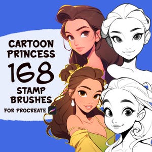 168 Cartoon princess stamp brushes for Procreate app, Procreate stamp brushes, Procreate portrait cartoon style