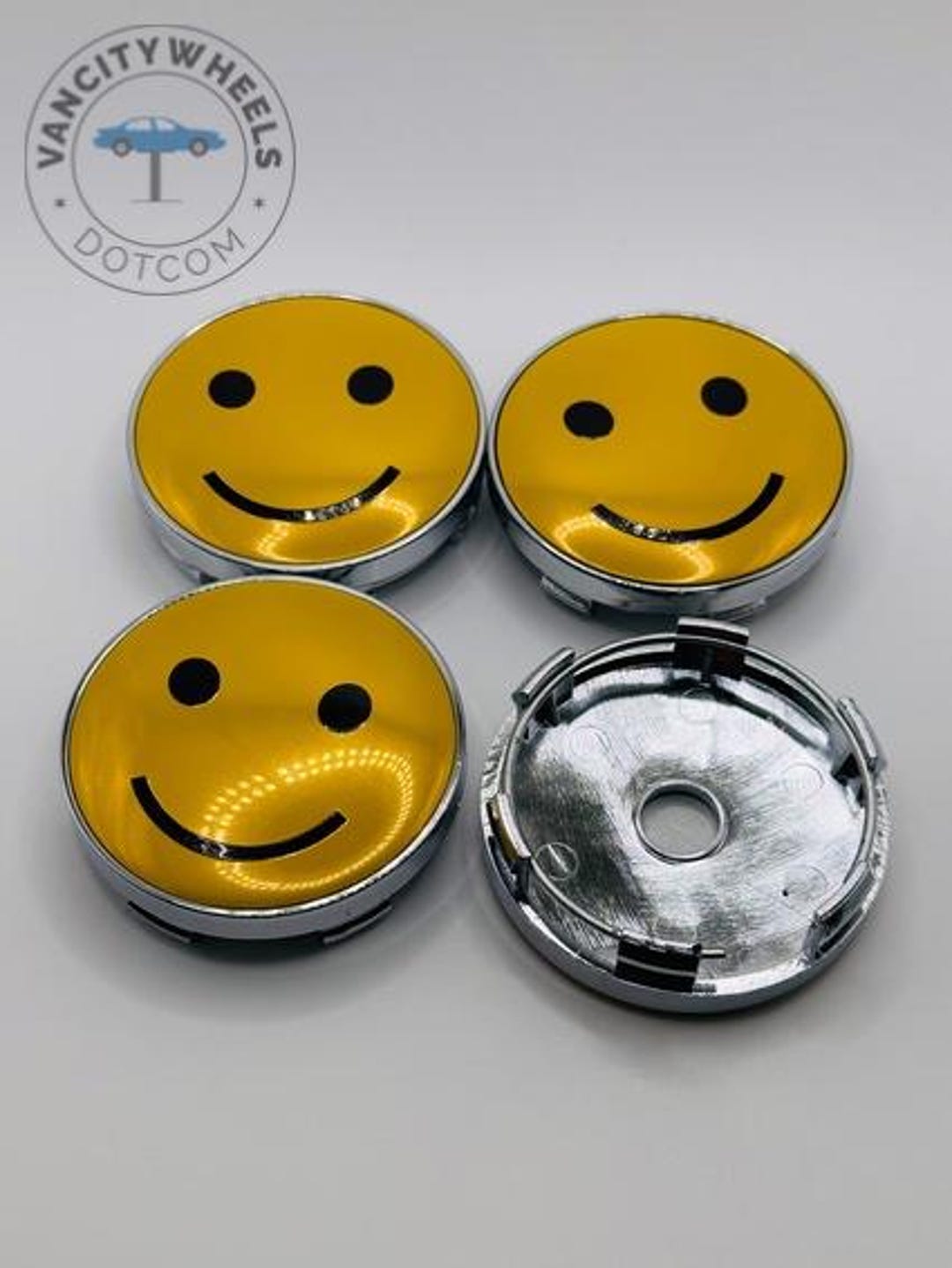 Set of 4 Cute Smiley Emoji Alloy Wheel Center Caps 60mm, Smiley Emoji ...