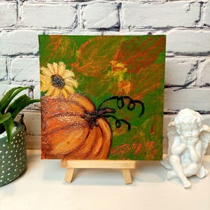 Peinture à l'huile Huile acrylique style empâtement classique « CITROUILLE FRAÎCHE » Tableau de petite dimension Petit chevalet gratuit Cadeau exclusif artworkuvre d'art à collectionner
