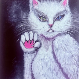 Lady Cat&quot; original acrylic painting, for cat lovers and pets. Cartoon naive painting style, a gift for a girl or a mother Wall decoration