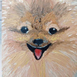 Pintura al óleo original Arte pictórico al óleo "PERRO SPITZ COLORIDO" Pintura de perro Cuadro de tamaño pequeño Cuadro de animales coleccionable, tablero duro, para regalar
