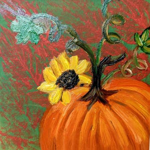 Arte pictórico al óleo Acrílico y Óleo Estilo clásico de empasto "CALABAZA DE LA NATURALEZA" Cuadro de pequeño tamaño Caballete pequeño de regalo Obsequio exclusivo Coleccionable