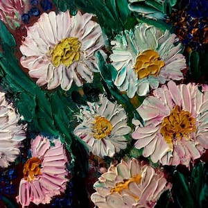 Arte con temática floral Pintura clásica de empasto "MANZANILLA" Impresionante imagen al óleo Imagen de tamaño pequeño Arte de estilo impresionista Imagen brillante de verano