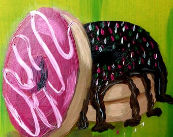 Olieverfschilderij Klassieke impasto-stijl "SWEET DONUT" Klein schilderij Gratis kleine ezel Exclusief cadeau voor verzamelaars hardboard