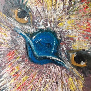 Olieverf op karton Olieverfschilderij Dierenschilderij "KLEURRIJKE STRUISVOGEL" Klein schilderij Dierenschilderij Collectible Hardboard