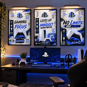 Gaming Room Wall Art Set of 3, PS5 Inspired Gamer Posters, Teen Bedroom Decor, 11x14 & 16x20 Printable Art