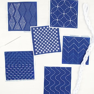 Mending Kit with 52 Sashiko Patterns - A Threaded Needle