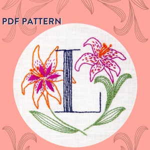 Monogram Flower PDF Pattern L is for Lily image 1