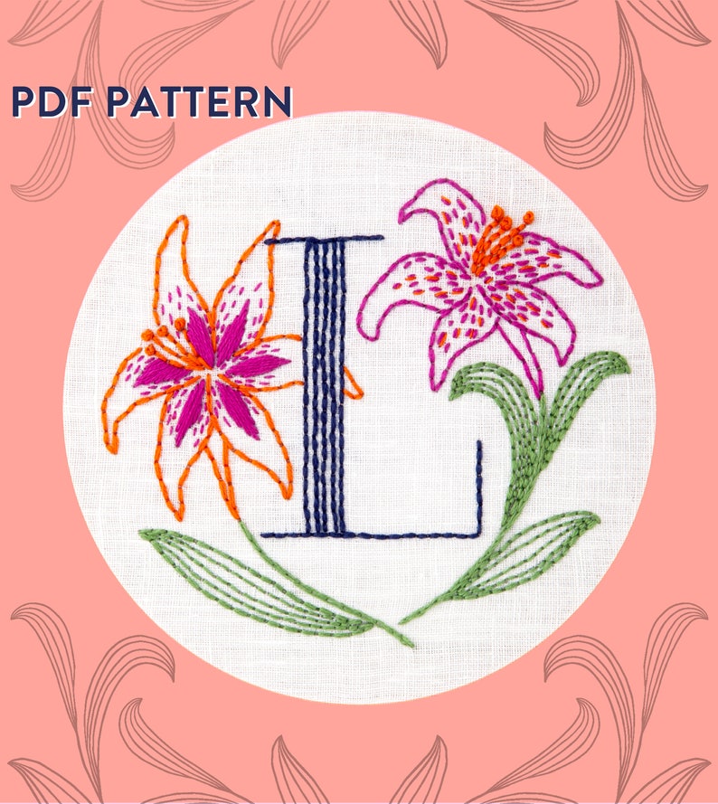 Monogram Flower PDF Pattern L is for Lily image 1