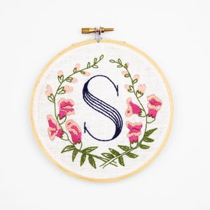 S is for Snapdragon, Floral Monogram Embroidery Kit - Personalized Gift, DIY