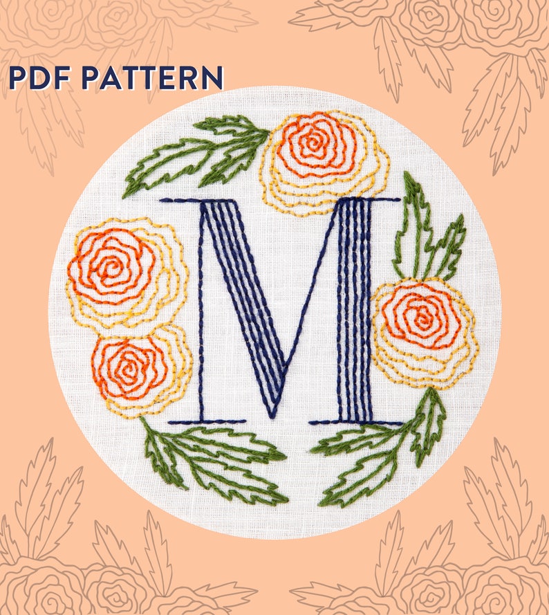 Monogram Flower PDF Pattern M is for Marigold image 1