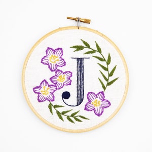 J is for Jacob's Ladder, Floral Monogram Embroidery Kit - Personalized Gift, DIY