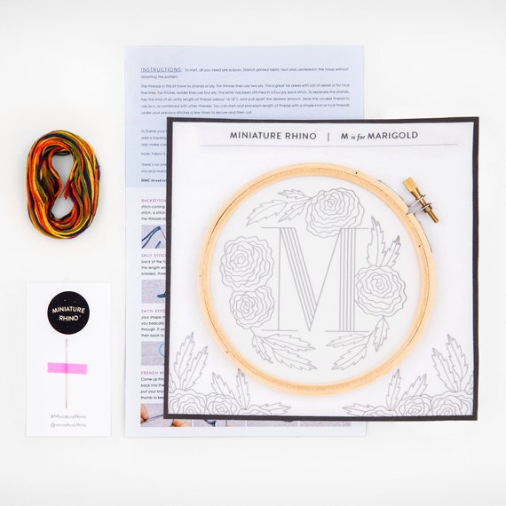 M is for Marigold, Floral Monogram Embroidery Kit - Personalized