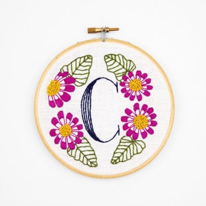 C is for Cineraria, Floral Monogram Embroidery Kit - Personalized Gift, DIY