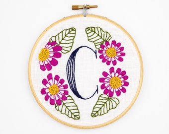 C is for Cineraria, Floral Monogram Embroidery Kit - Personalized Gift, DIY