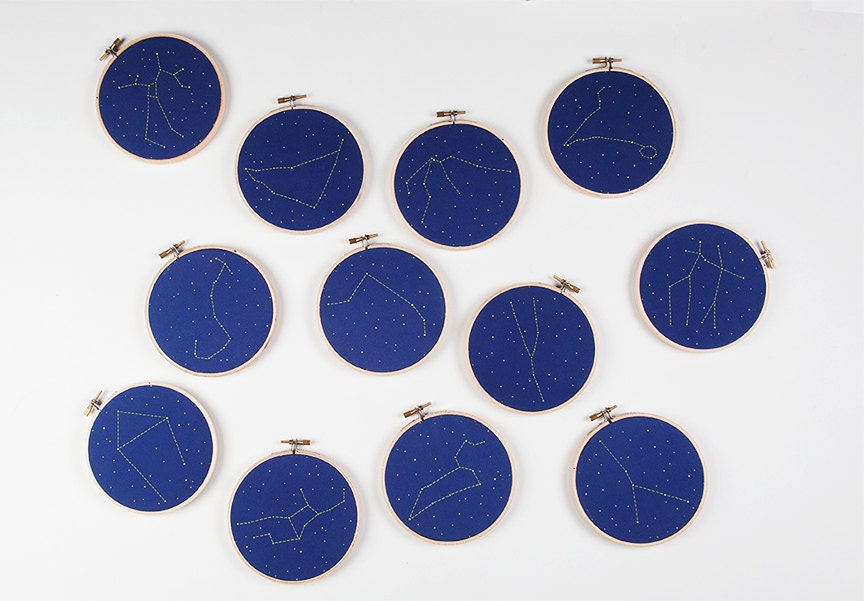 Any Two Zodiac Embroidery Kit Diy Constellation Embroidery Etsy