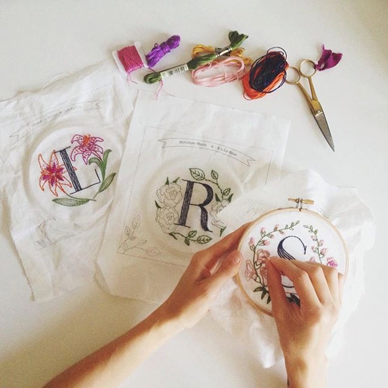 Personalized Gift DIY K is for Knotweed Floral Monogram Embroidery Kit