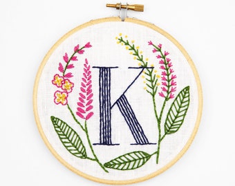 K is for Knotweed, Floral Monogram Embroidery Kit - Personalized Gift, DIY