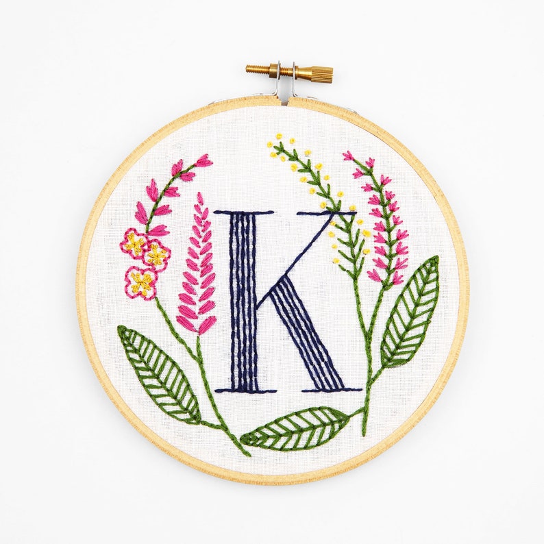 K is for Knotweed, Floral Monogram Embroidery Kit Personalized Gift, DIY image 1